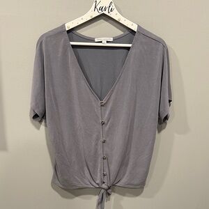 Charcoal Button-Down Tie-Front Shirt